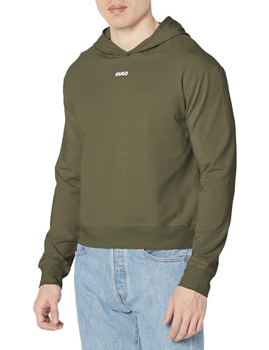 Image of HUGO Men's Center Logo Relaxed Fit Hooded Sweatshirt, Deep Olive Green, S