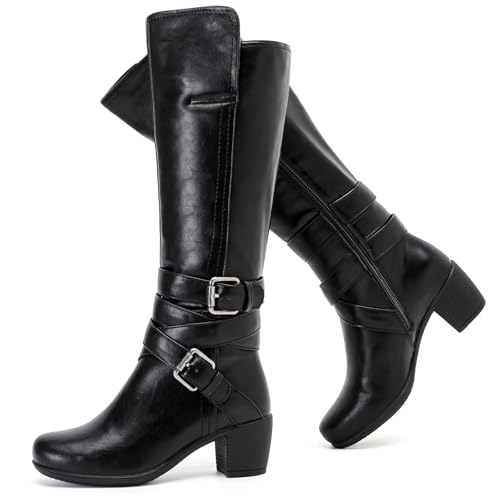 Ruiee Knee High Boots for Women Chunky Heel Casual Comfort