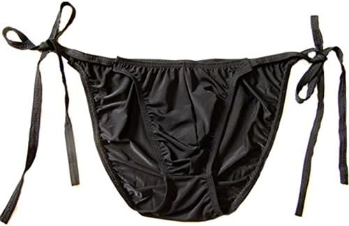 WenMei String Bikini Thong Briefs Milk Silk Side Tie Men's Underwear, Black,Free size