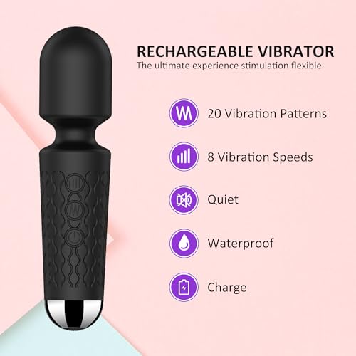 Image of Handheld Cordless Mini Massager, Powerful Quiet with Waterproof, 20 Modes & 8 Speeds Vibration Wand for Back Neck Shoulders, Muscle Soreness Relief & Recovery (Black)