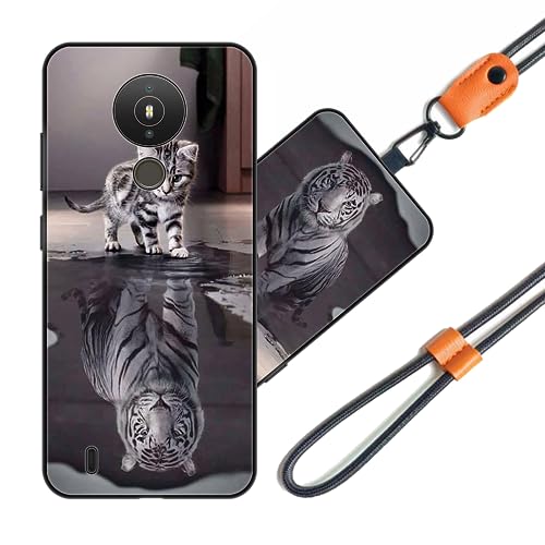 JEZSTHAI Funda Compatible con Nokia 1.4 Carcasa de Silicona Suave con Correa Colgante Correa de Cuello Cordón para Movil,Anti-Choque Protección Case con Patrón.Patrón*A05