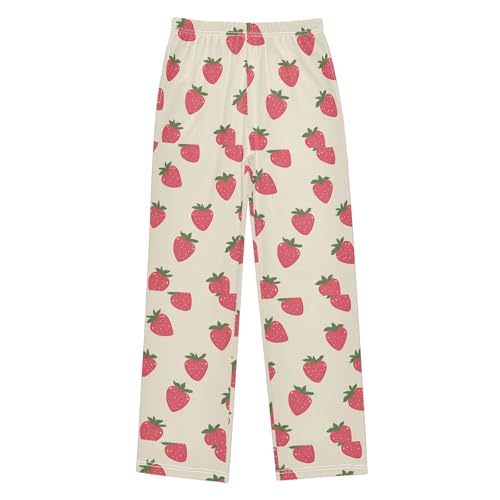 Pajama Pants Sleep Pants Soft Elastic Waist Pajama Lounge Pants White Dot Red Strawberry for 6-14 Years Old