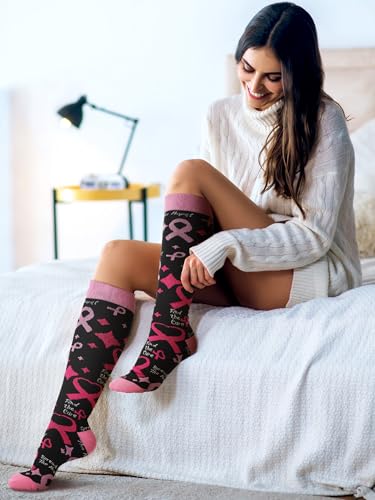 6 Pairs Breast Cancer Awareness Compression Socks 20-30mmhg Pink Ribbon Knee High Socks for Running Work Support Travel Women Men Gifts4