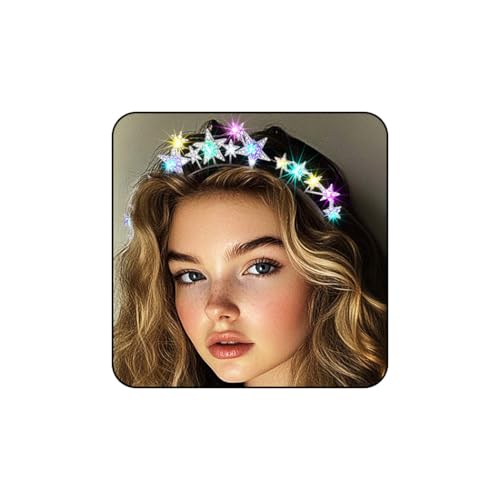 Aceorna Light Up Stars Halo Crowns LED Rhinestones Halo Headbands Glowing Pearl Star Hairbands Glitter Rave Hair Accessories for Women (Silver 2, One Size)