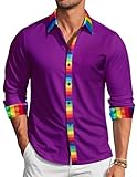Barry.Wang Purple Dress Shirt for Men LGBT Rainbow Gay Pride Shirt Long Sleeve Striped Lesbian Homosexual Formal Casual Shirt