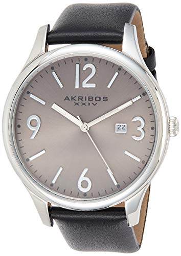 Akribos XXIV Men's Radiant Sunburst Dial - Date Window Three Hand Quartz Genuine Leather Strap Watch - AK869