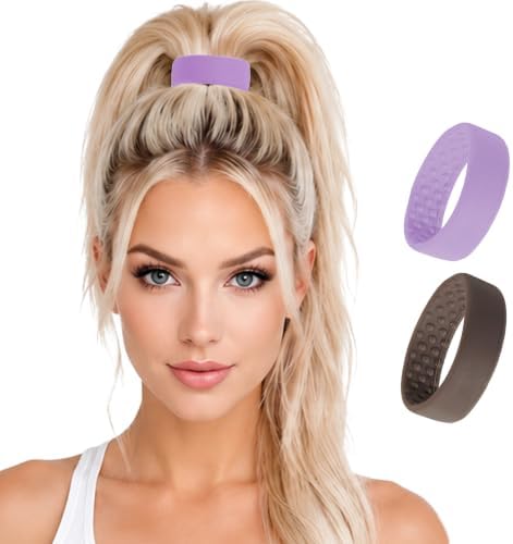 2-pc Medium PONY-O, The Original Bendable Hair Tie that Creates Naturally Fuller Ponytails – Comfortable, Secure, Non-Damaging, Perfect for Most Hair Types (Brown and Lilac)
