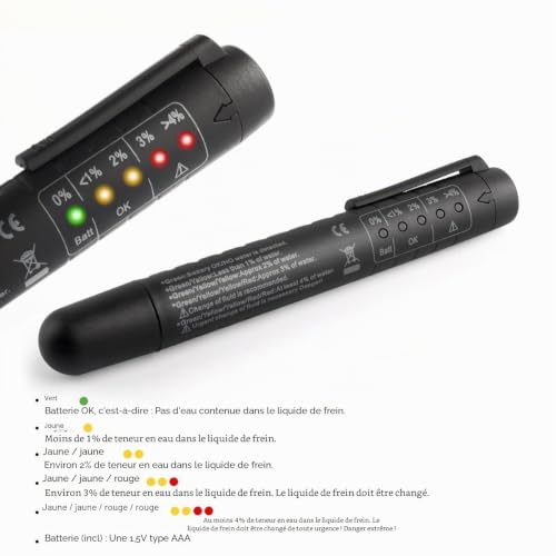 HHTEC Testeur de Liquide de Frein adapté aux liquides de Frein Dot 3/4/5 avec Affichage à 5 LED, Sac de Flocage Portable et Manuel d'utilisation en Allemand (français Non Garanti) – vue 2