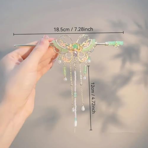 Image of Ashkash 1pc Traditional Chinese Butterfly Hairpin for Women, Elegant Metal Hair Stick with Dangling Chains and Beads, Fashionable Hair Accessory for Festive Occasions