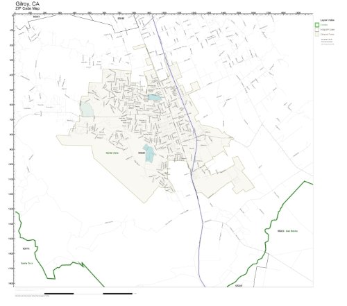 ZIP Code Wall Map of Gilroy, CA ZIP Code Map Laminated