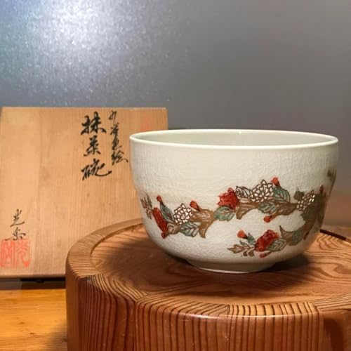 Kutani Grilled Color Matcha Bowl, Red Painting Gold Color, Tea Utensils, Tea Ceramic, Bouquet, Wooden Box, Ceramic. *Wooden box not included when shipped overseas