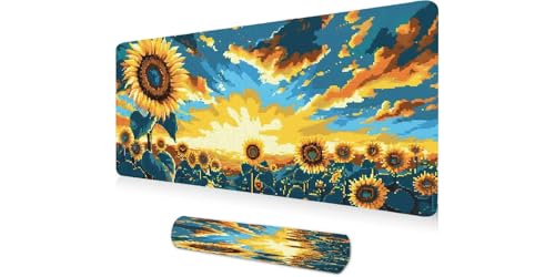 Tapis de souris XXL 1400x600x3mm motif tournesol pour bureau et gamer