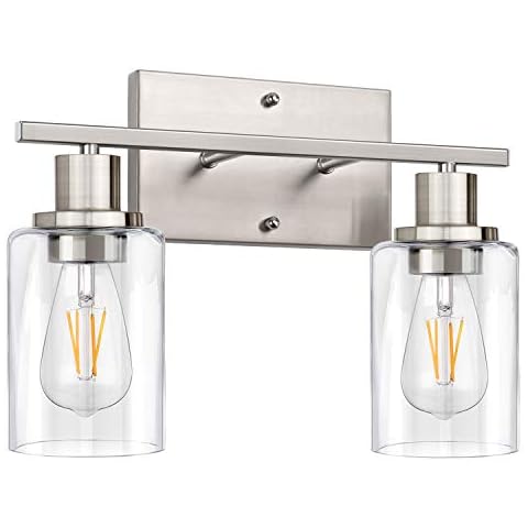 ShineTech 2-Light Bathroom Light Fixtures, Modern Vanity Lights with Clear Glass Shade, Brushed Nickel Bathroom Vanity Light Over Mirror, Living Room Cover