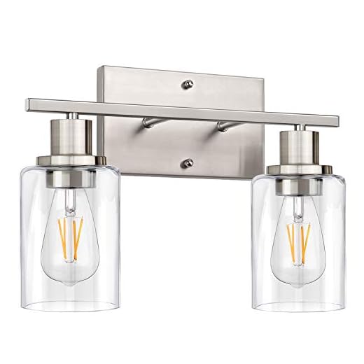 ShineTech Bathroom Light Fixtures, 2-Light Brushed Nickel Bathroom Vanity Light, Modern Wall Sconces, Bath Wall Mounted Lamps with Glass Shade, Wall Lights for Mirror Bedroom Living Room Cabinet