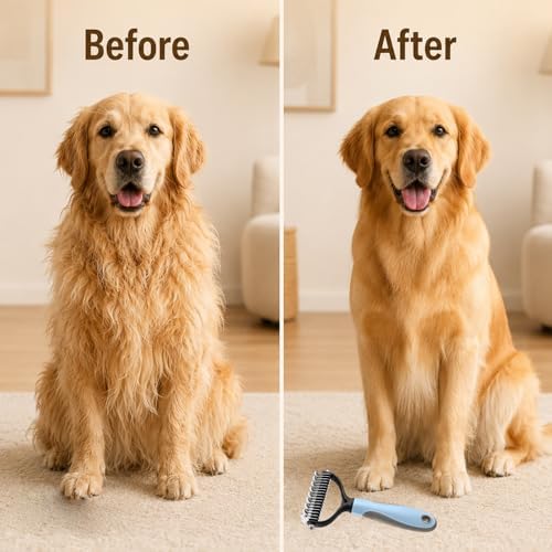 Pet Knotter for Dogs/Cats, Double Sided Pet Grooming Brush,Undercoat Rake Pets Brush for Long Hair Professional Deshedding Tool, Pets Hair Remover Shedding (Pink-L) - 5