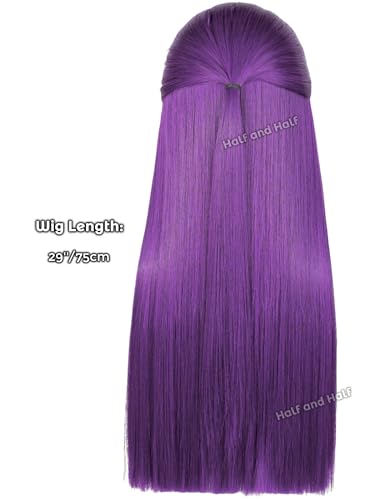 Image of Fer-n Cosplay Wig 29'' Long Straight Anime Deep Purple Wigs with Bangs | Dark Purple Wig Synthetic Hair for Women Halloween Costume Party