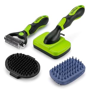 PETIMP STORE 4PCS Self Cleaning Slicker Brush, Pet Grooming Rake, Bath Brush & Massage Brush for Short/Long Haired Dogs, Cats & Horses, Pet Grooming Deshedding Tools – Pet Supplies (Green Black)