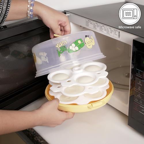 Image of Nayasa Plastic Microwave Big Idli Maker | BPA Free & Food Grade | Make 12 Idlis | Ideal for Steaming Idlis, Pancakes, Modak, Momos | Yellow