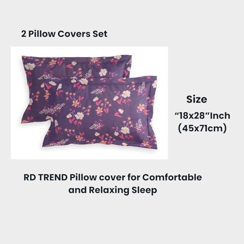 Image of RD TREND Presents Elastic Bedsheets for King Size Bed (78X72X8 Inch),Glace Cotton 210 TC with 2 Pillow Covers(18 X 28 Inch) Color- Purple White Pattern-Floral