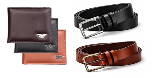 Image of Wallet Belt Combo | Bi-Fold with Multiple Card Slots | PU Material | PU Leather Belt | Gift Set