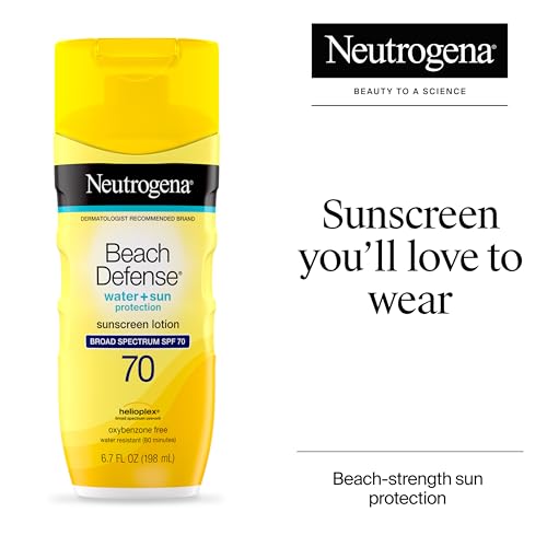 neutrogena sunscreen lotion beach defense spf 70 face amp body sunscreen broad spectrum fast absorbing 67 fl oz water resistant 80 min oil-free oxybenzone amp octinoxate free