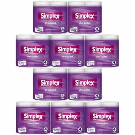 Simplex 40 rollos de papel higiénico SIMPLEX de 3 capas ultra acolchado de lujo suave (10 x 4 rollos), color blanco