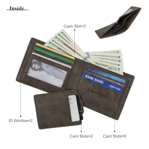 Personalized Wallet for Men: Leather Custom Name Wallets - Gift for Husband Boyfriend or Dad - Birthday Christmas Mens Gifts (Dark Brown)3