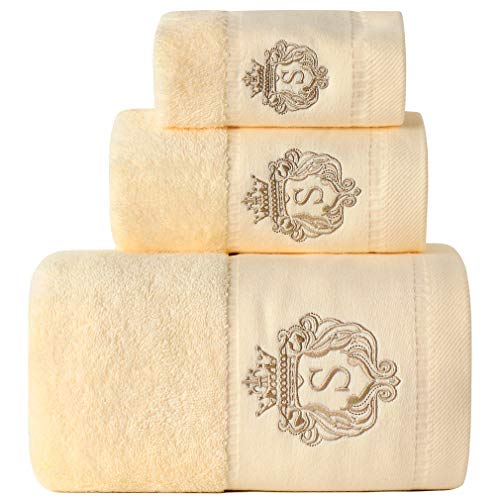 Sunshinejing Premium 100% Pure Cotton Bath Towel Set; 1 Bath Towels,1 Hand Towel & 1 Washcloth,Luxury Bathroom Super Soft Hotel & Spa Quality Highly Absorbent (Light Yellow) #TOP7