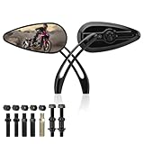 RIDLOG Universal Motorcycle Skull Teardrop Rearview Side Mirrors, 8mm & 10mm Motorcycle Mirrors Fit for Harley Softail, Dyna, Sportster, XL 883 1200 Honda Yamaha (Black)
