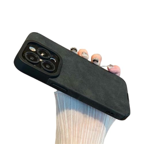 QIANDW La coque en peau d'agneau pour iPhone 15 Pro est adaptée pour iPhone 15 Pro Max/14 Skin - Coque de protection en silicone mat - Noir-iPhone 15 Pro