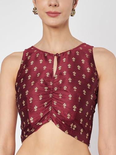 Image of studio rasa Women's Dupion Hand Block Printed Readymade Top for Festive Wedding Party