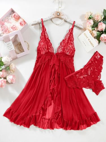 Image of Foxiny Sexy Lingerie Dress 2pcs Women Night Gown with Thong 3XS-6XL