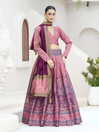 Image of PURVAJA Women's Kanjiwaram Semi-Stitched Lehenga choli