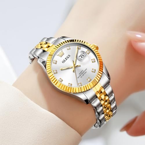 Image of OLEVS Watch Women Silver Watch for Women Luxury Diamond Womens Watches for Small Wrist Stainless Steel Waterproof Analog Quartz Date Elegant Reloj para Mujer