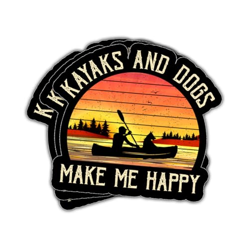 3Pcs Kayaks and Dogs Make Me Happy Sticker Funny Kayaking Dog Lovers Gift for Camper Paddleboard Adventure Kayaks and Dogs Make Me Happy Stickers Decal for Laptop Water Bottle Phone Case Car 3"+