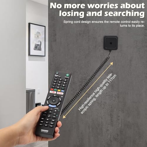 WALLFID 2er-Pack Magnetische Fernbedienungshalter mit Federseilen - Sicherer Halt für Fernbedienungen und kleine Gegenstände, Wandmontage mit Kleber, Anti-Verlust (Schwarz, 2er-Pack)