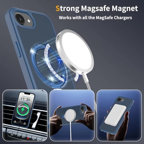 Image of Magnetic for iPhone 16E Case, 6.1 inch, Compatible with MagSafe, Rugged Kickstand, Not-Yellowing Military-Grade Protection, Matte Blue