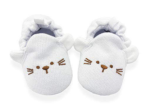Little Mouse Baby Slippers for Pre and First Walkers (6-12 Months, White)