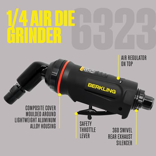 Berkling Tools BT 6323 1/4" 115 Degree Angle Air Die Grinder – Professional-Grade Heavy-Duty Pneumatic Grinder with Variable Speed Control for Precision Grinding, Polishing & Sanding by Berkling Tools - Image 3