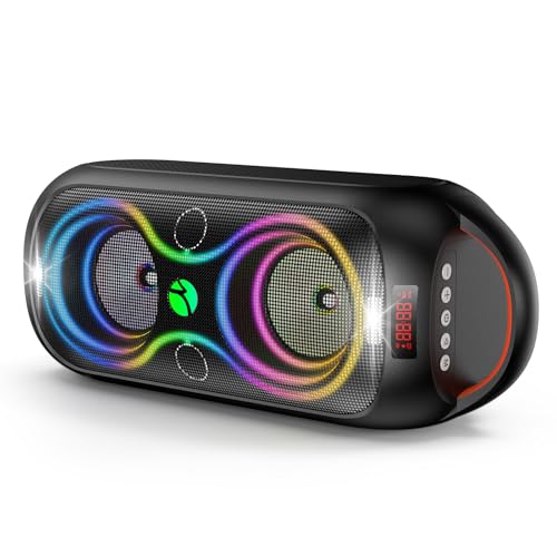 Bluetooth Speakers Wireless- 40W(Peak) 120dB Loud Sound, 8 LED Lights, Bluetooth 5.3, 6-8 Hours Playtime, Protable Handle, FM/USB & Mic Input, Large Portable Speaker for Party,Outdoor,Camping,Beach