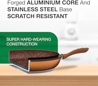 JML Copper Stone Frying Pan - Non Stick Frying Pan Sized 24cm, Durable Aluminium and Stainless Steel Pan with Dynamic Heat Distribution and Wood-Effect Handle