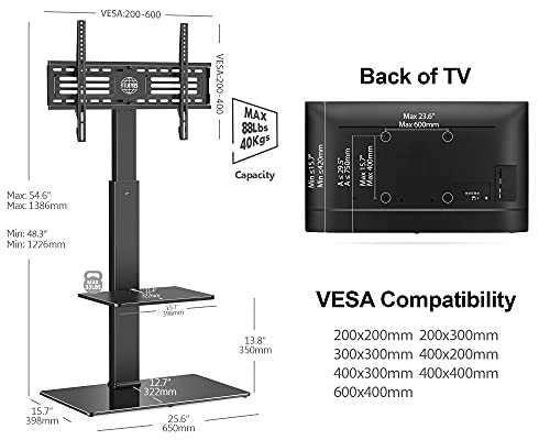 Fitueyes Tv Floor Stand With Mount For Tvs Up To 75 Inch Lcd Led Flat/Curved Screens, Universal Swivel Televisions Tv Mount Stand For Bedroom Living Room, Black Tempered Glass Base,Tt207001Mb #TOP3