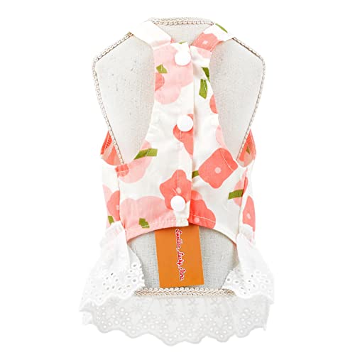Smalllee_Lucky_Store Cute Floral Pet Cotton Strap Dress Sundress For Small Dog Cat Girls Puppy Ruffled Skirt Lightweight Yorkie Chihuahua Summer Clothes,Pink,Xs #TOP7