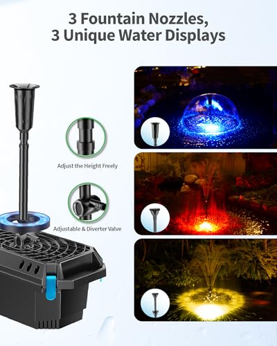 Image of POPOSOAP Pond Filter with U-V Clarifier, 660GPH 40W Pond Pump and Filter Kit with RGB LED Lights, All-in-One Pond Fountain for Outdoor Ponds Up to 1300 Gallons P2360