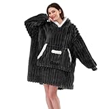 KAWAHOME Wearable Blanket Hoodie for Women Adult, Warm Cozy Soft 3D Pattern Hooded Sweatshirt, Birthday Gifts for Mom Girlfriend, Stripe - Dark Grey