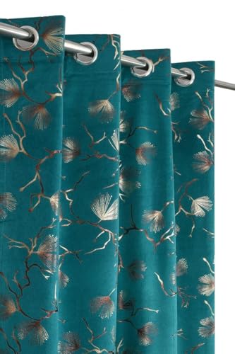 Image of KALIYO Velvet Foil Room Darkening Curtain for Door & Window | Soft Velvet Fabric | Blocks 75% Sunlight | Eyelet Curtain | 5 Feet | Pack of 1 | Green