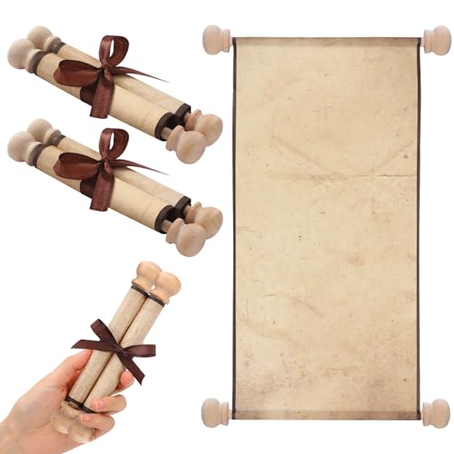 Epakh 2 Pack Vintage Blank Paper Scrolls Vintage Paper Wrapped on Wood Rod Long Aged Blank Scroll for Writing Drawing Calligraphy(Old Color 3.5 x 8 Inch)