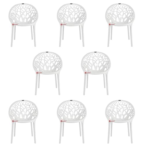 Image of GOYALSON Plastic Web Designer Chair (Jali) - Outdoor Chair Without Armrests, Gloss Finish, Suitable for Home, Office, and Restaurant Use, Weight Capacity 150 kg (8, Crystal White, Standard)