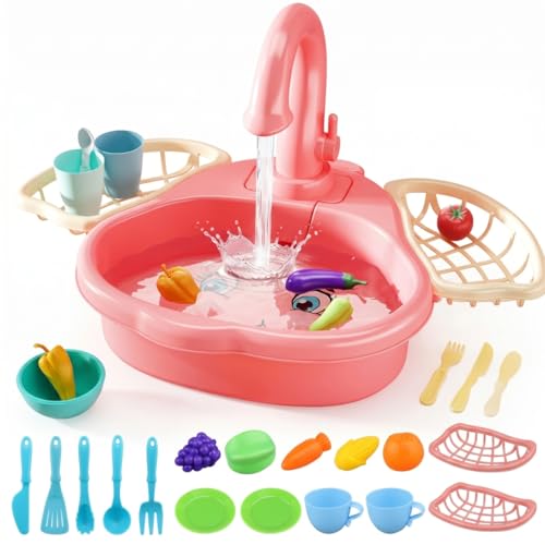 Évier de cuisine jouet avec eau courante et robinet rotatif pour enfant