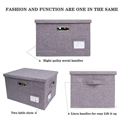 Collapsible Linen File Organizer Box, Easy To Slide File Folders, Compatible with Letter/Legal Hanging Filing Organization,Durable File Storage Organizer for Office Work/Home/Decor (Gray, 1 pack)